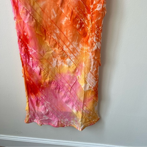 Princess Polly Lars Maxi Dress Ruffle Sunset Orange Multi Watercolor - Picture 6 of 10